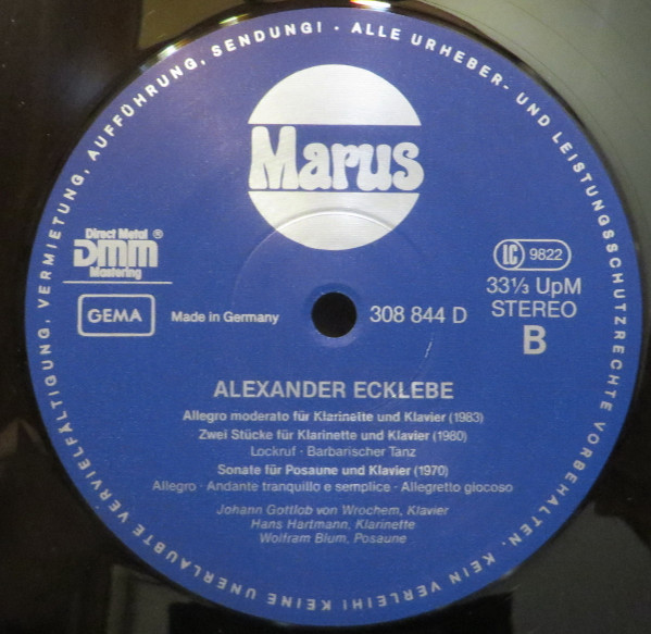 Cover zu Alexander Ecklebe - Kammermusik | 1988 | Vinyl, LP | Classical | Germany