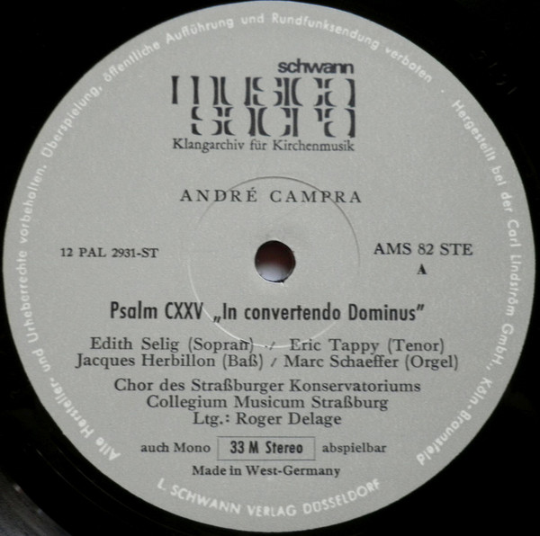 Cover zu André Campra / Ensemble Vocal Du Conservatoire de Strasbourg, Collegium Musicum de Strasbourg, Roger Delage, Edith Selig, Eric Tappy, Jacques Herbillon - Weihnachtsoratorium | 1965