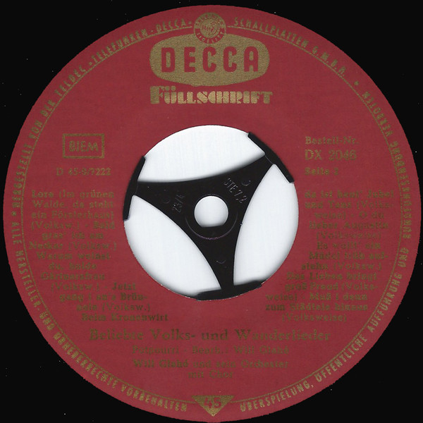 Cover zu Will Glahé Und Sein Orchester Mit Will Glahé Und Sein Chor - Beliebte Volks- Und Wanderlieder | Vinyl, 45 RPM, 7