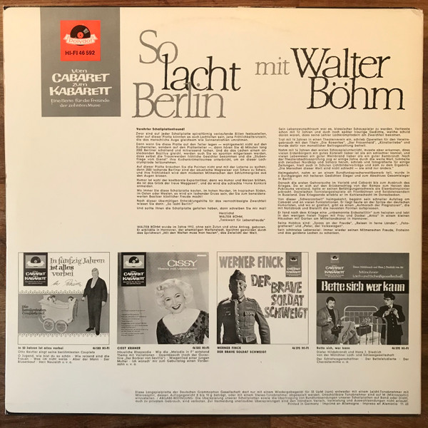 Cover zu Walter Böhm - So Lacht Berlin Mit Walter Böhm | 1963 | Vinyl | Non-Music | Germany