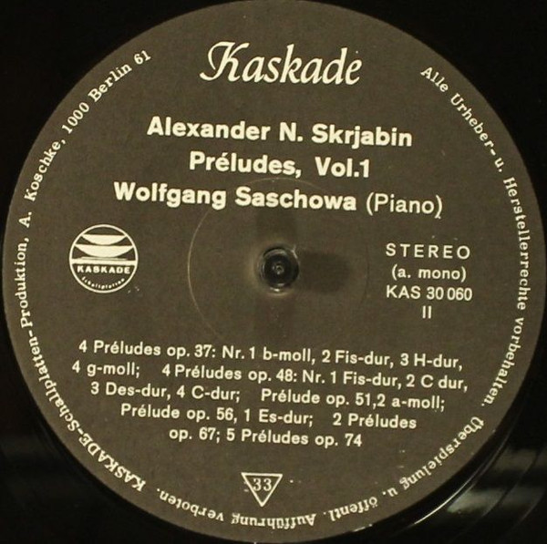 Cover zu Alexander Scriabin, Wolfgang Saschowa - Canon, Préludes Vol. 1 | Vinyl, LP, Stereo | Classical | Germany
