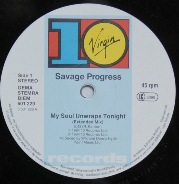 Cover zu Savage Progress - My Soul Unwraps Tonight | 1984 | Vinyl, Stereo, 12